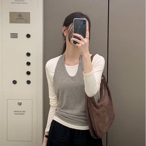 韩国代购混搭外穿无袖挂脖背心女