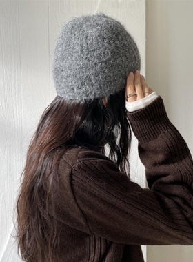 直邮 韩国官网代购feminique 2024秋冬 纯色无檐针织毛线帽子女