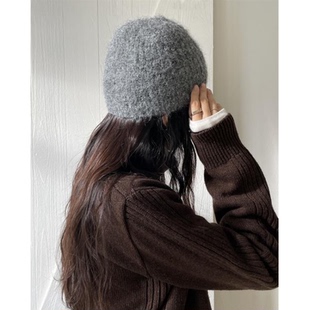 直邮 韩国官网代购feminique 2024秋冬 纯色无檐针织毛线帽子女