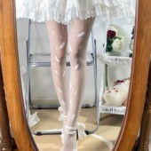 白色显瘦百搭连裤 2025新款 Lolita袜子女羽毛印花丝袜薄款 袜