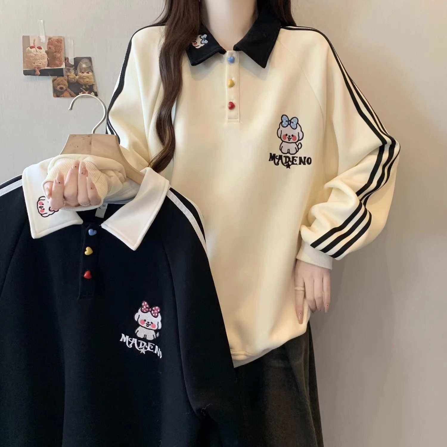 学院风Polo领卫衣女春秋2025