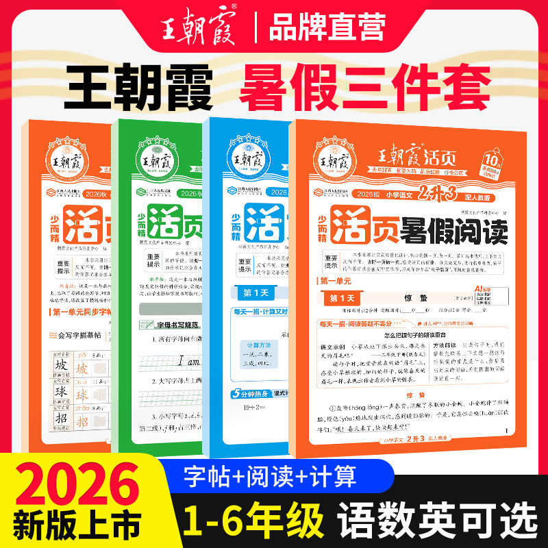 2026王朝霞暑假计算阅读活页同步字帖一二三四五六年级暑期专项训练习册暑假三件套语文数学英语38天打卡一升二升三暑假作业衔接 - 实物图
