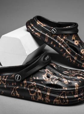 洞洞鞋男士夏季外穿2025新款沙滩厚底防滑凉鞋包头半拖鞋外出耐磨