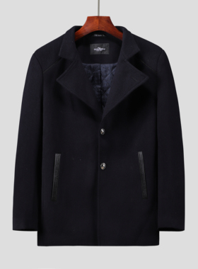 秋冬季厚呢子大衣中长款羊毛外套男翻领修身商务中年爸爸装K29630