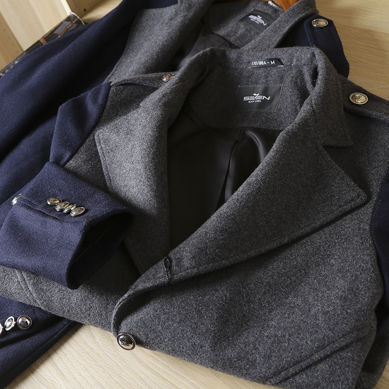 呢子外套男士秋冬季中长款羊毛大衣中青年拼色时尚商务男装K20140
