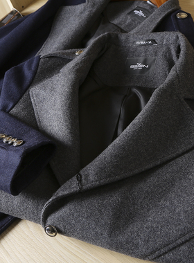 呢子外套男士秋冬季中长款羊毛大衣中青年拼色时尚商务男装K20140