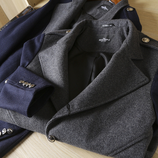 商务男装 呢子外套男士 羊毛大衣中青年拼色时尚 中长款 K20140 秋冬季