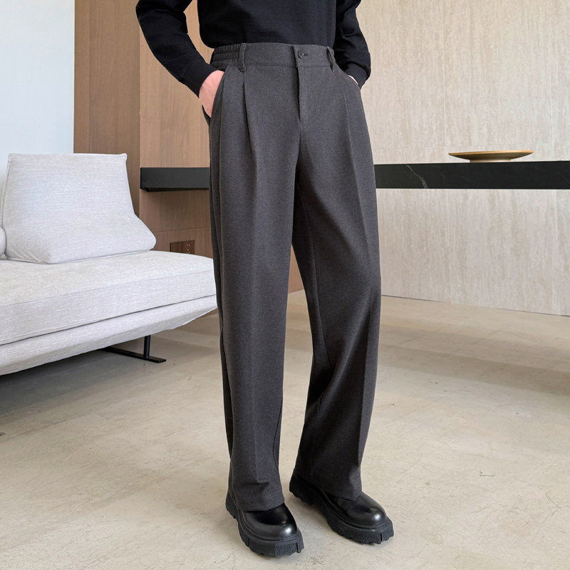 秋冬极简老钱风毛呢加厚西装裤男宽松直筒高级感休闲西裤复古轻熟