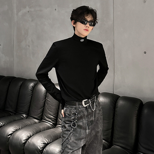 秋冬黑色cleanfit半高领垫肩t恤男长袖设计感高级痞帅套头打底衫