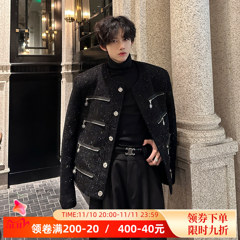 春秋款韩国时尚高级感痞帅亮片设计夹克男炸街轻奢气质小香风外套