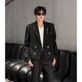 小西装 秋季 小众金属铆钉解构设计短款 男垫肩双排扣高级感休闲西服