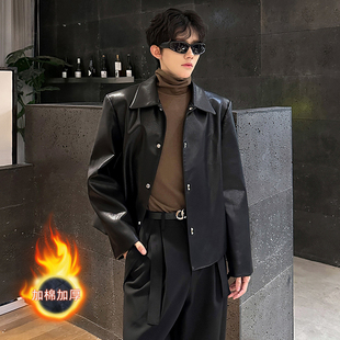 黑色cleanfit雅痞机车皮衣外套男垫肩加棉加厚韩版秋冬皮夹克上衣