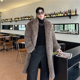 冬装气质保暖时髦大衣外套男毛绒仿貂毛皮草中长款宽松加厚高级感