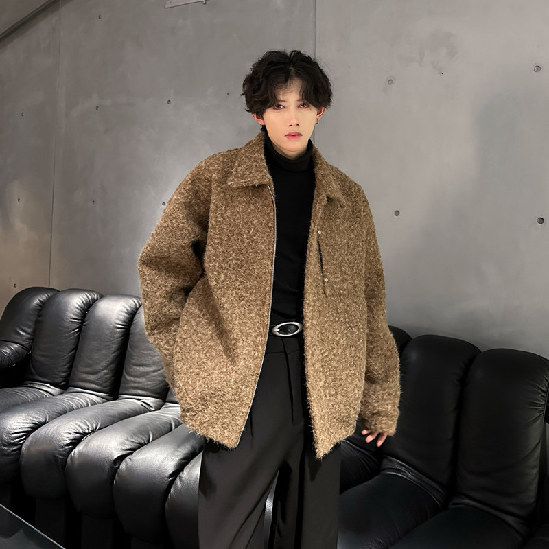 秋冬款轻奢高级感慵懒风毛毛呢夹克外套男加厚轻熟风休闲呢子上衣
