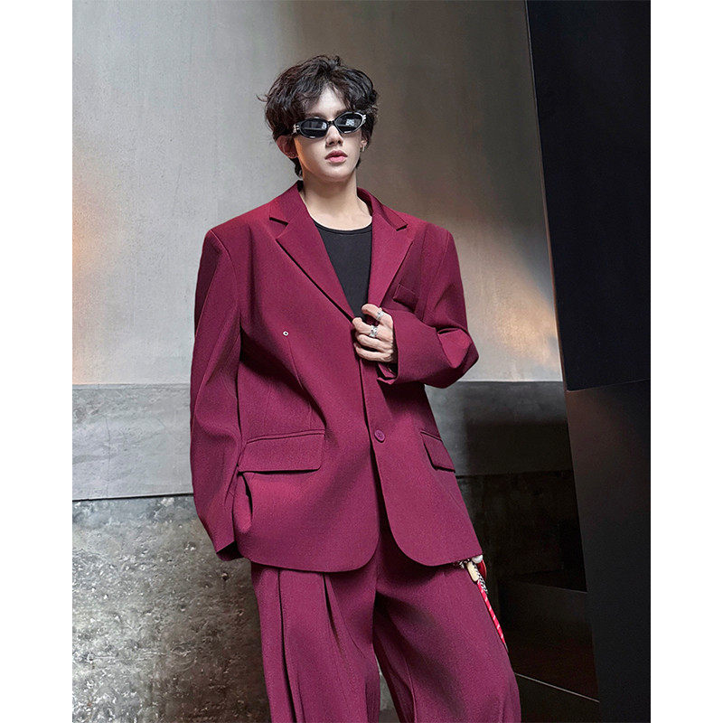 复古气质高级感垫肩西服外套套装痞帅baggy风男模穿搭夜店发型师