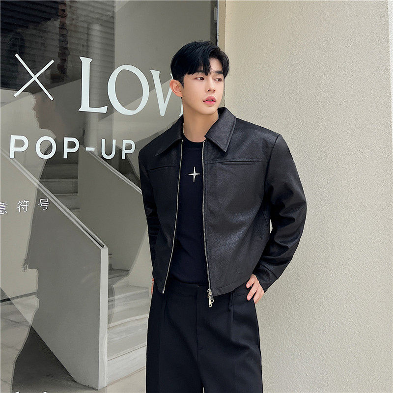 春季高级感磨砂哑光材质夹克男设计感痞帅小众短款炸街复古外套潮