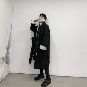 冬季山本耀司暗黑系复古中长款羊羔毛棉衣男大衣宽松加厚棉服外套