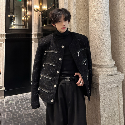 春秋款韩国时尚高级感痞帅亮片设计夹克男炸街轻奢气质小香风外套