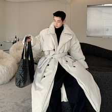 冬装韩版廓形加厚双排长款羽绒棉服男腰带设计保暖防寒东北棉袄子