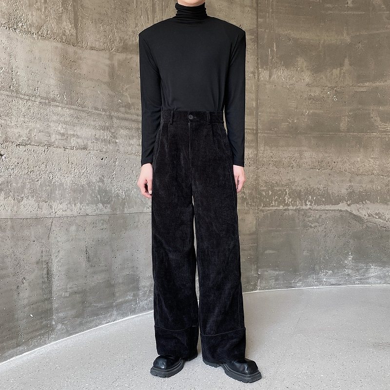 秋冬复古加厚灯芯绒裤子男直筒宽松韩版时髦痞帅气质轻熟风阔腿裤