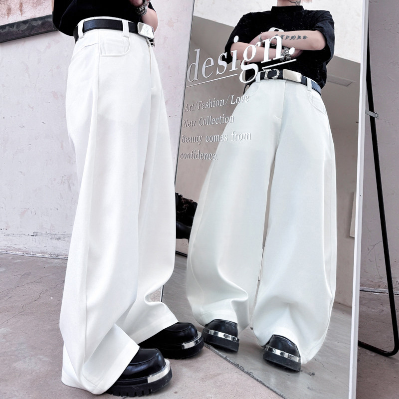 白色气质休闲西装裤男阔腿弯刀裤长裤男女垂感潮牌拖地裤子网红款
