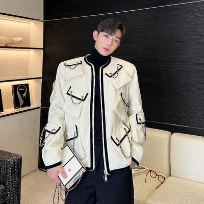 高级感炸街小众多口袋链条夹克男