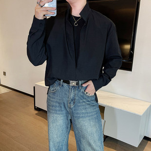 cleanfit潮牌网红假两件双层设计长袖衬衫痞帅高级感男模穿搭上衣