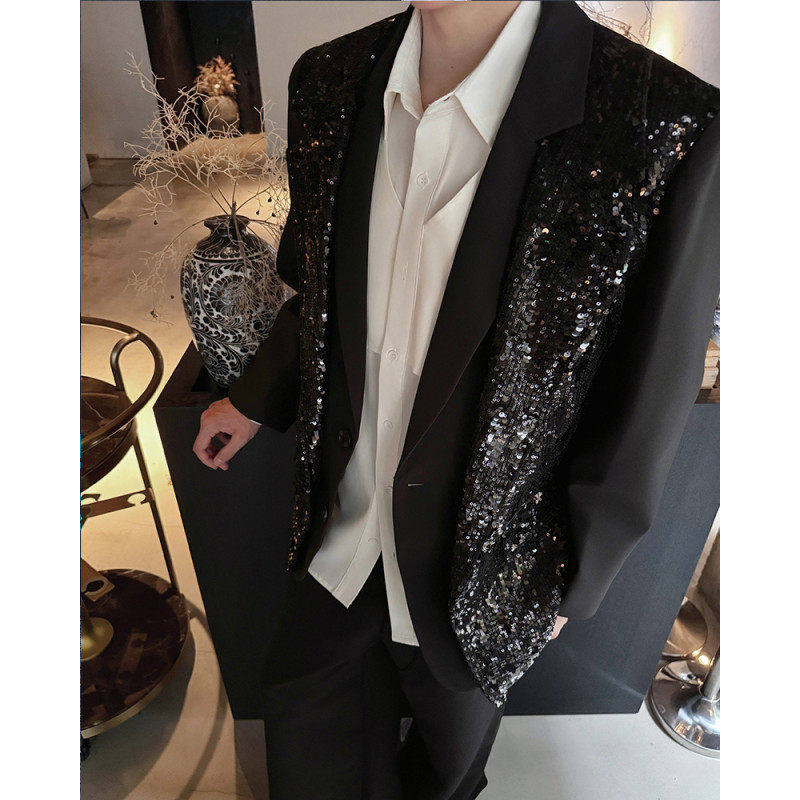 2026春季小众假两件拼接亮片礼服西装外套男设计感演出表演西服潮