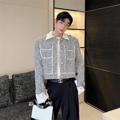 秋季时尚洋气翻领袖短款编织夹克男女韩版设计感休闲小香风外套潮