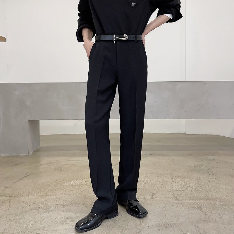 秋季垂感脚口开衩设计显腿长裤百搭韩版休闲裤直筒不褶皱面料西裤