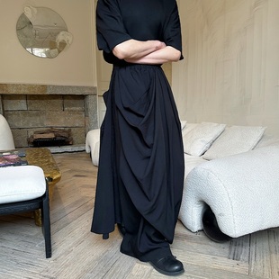 发型师 男小众不规则褶皱设计复古休闲裙裤 夏季 暗黑山本风双层裙裤