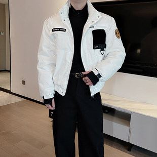 美式立领肩章骑兵服男冬季痞帅高级感棉服短款机车飞行员夹克外套