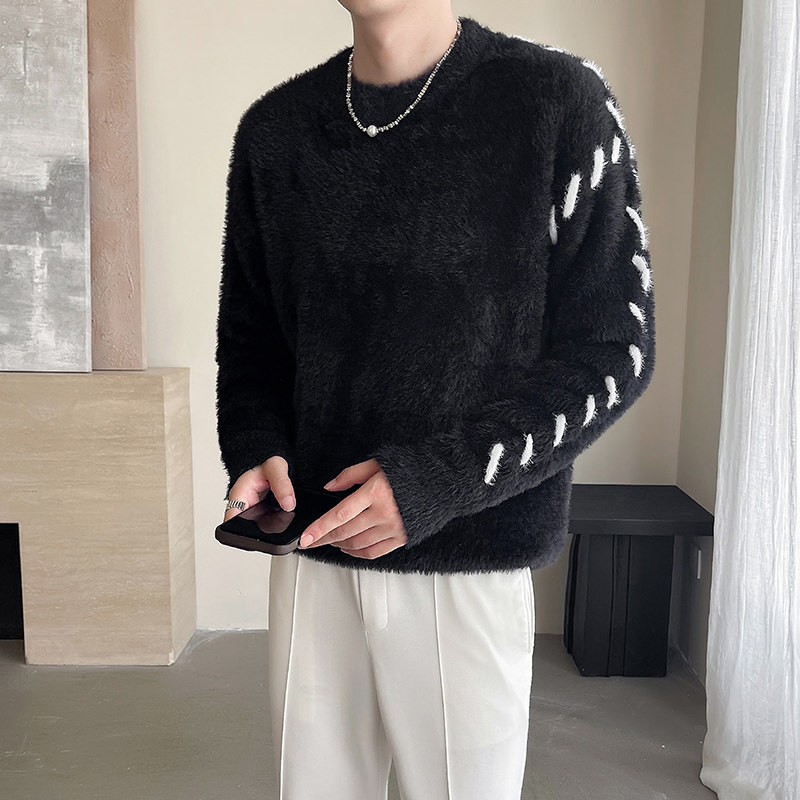 2025秋冬海马毛软糯加厚保暖针织衫外套男水貂毛慵懒内搭毛衣打底