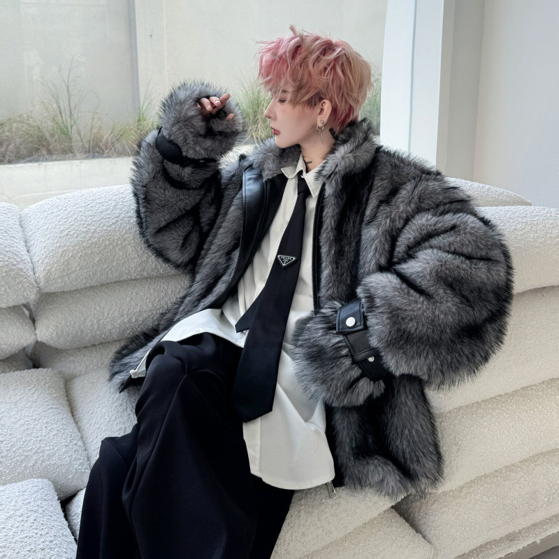 老钱贵气座山雕仿狼毛毛皮草外套男宽松夹棉加厚棉服潮牌痞帅冬季,男装,皮草,淘宝优惠券,粉丝福利购,淘宝优惠卷