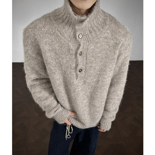 秋冬老钱风高领polo衫毛衣男慵懒高级感加厚针织衫韩系内搭保暖潮