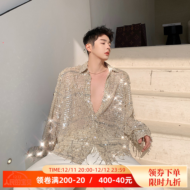 网红ins亮片流苏夜店舞台装衬衫