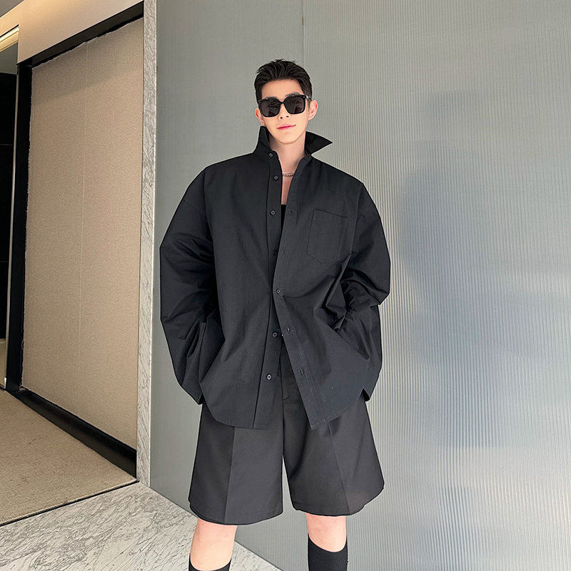 2025春秋oversize廓形骨感衬衫男痞帅设计感小众开衫外套衬衣上衣