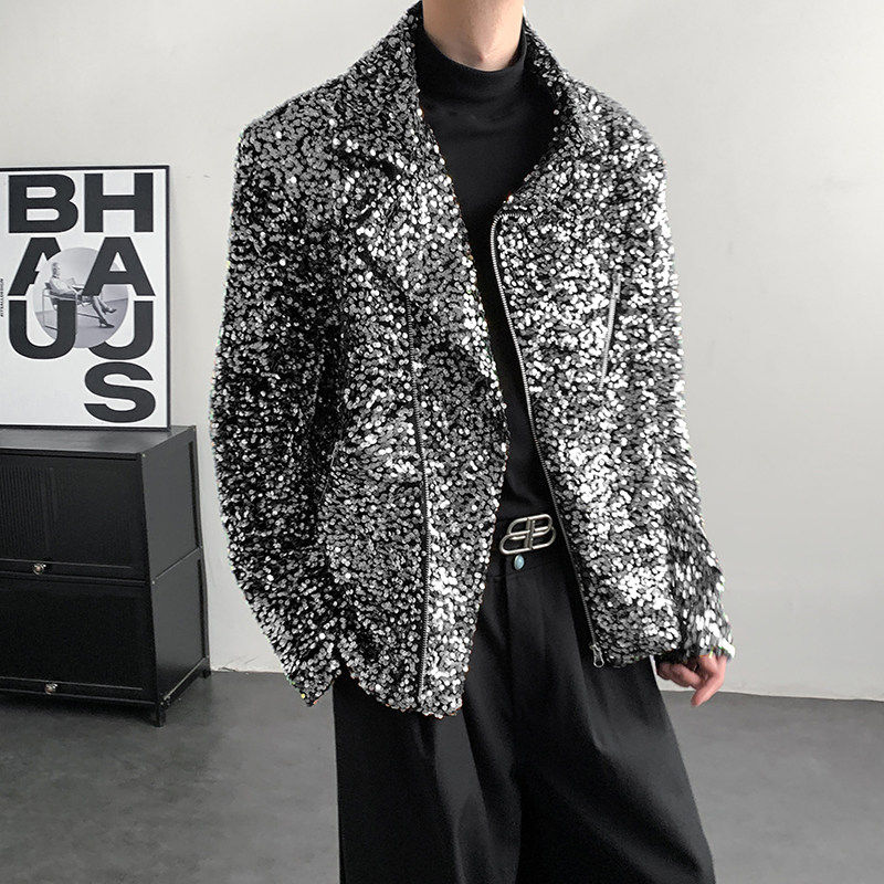 2026春装高级感男歌手休闲亮片机车风衣年会夹克外套走秀舞台礼服