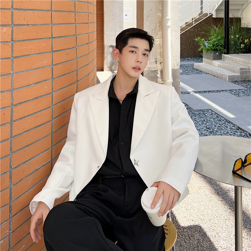 春季韩国ins简约纯色垫肩西服外套男短款小众设计感帅气上衣西装,男装,西服,淘宝优惠券,粉丝福利购,淘宝优惠卷