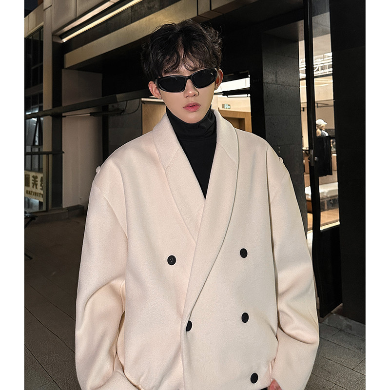 秋冬韩系穿搭cleanfit加厚呢子夹克外套男痞帅高级感翻领毛呢西服