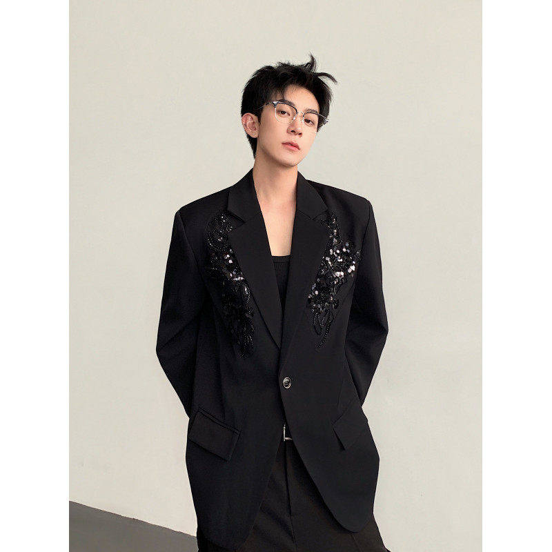 秋冬款重工刺绣亮片立体花朵西装礼服婚礼外套高级感痞帅禁欲西服