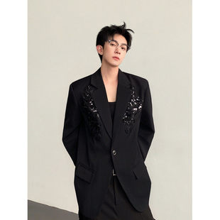 秋冬款重工刺绣亮片立体花朵西装礼服婚礼外套高级感痞帅禁欲西服