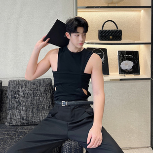 夏季小众禁欲系网红背心男辣弟风不规则层解构个性设计感内搭上衣