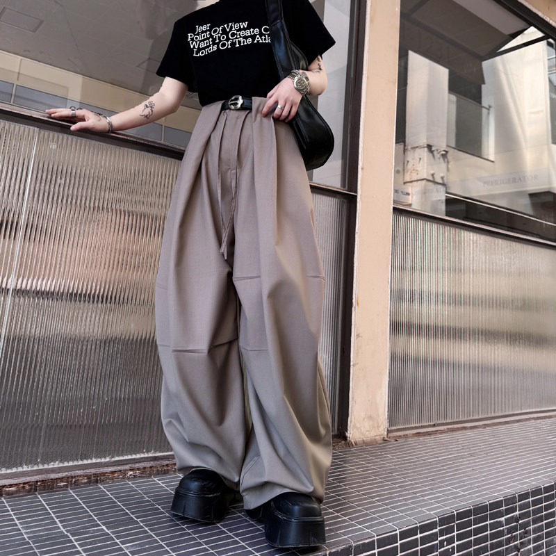 褐色垂感西裤男装阔腿裤宽松设计感坠感休闲裤伞兵裤韩系显瘦长裤