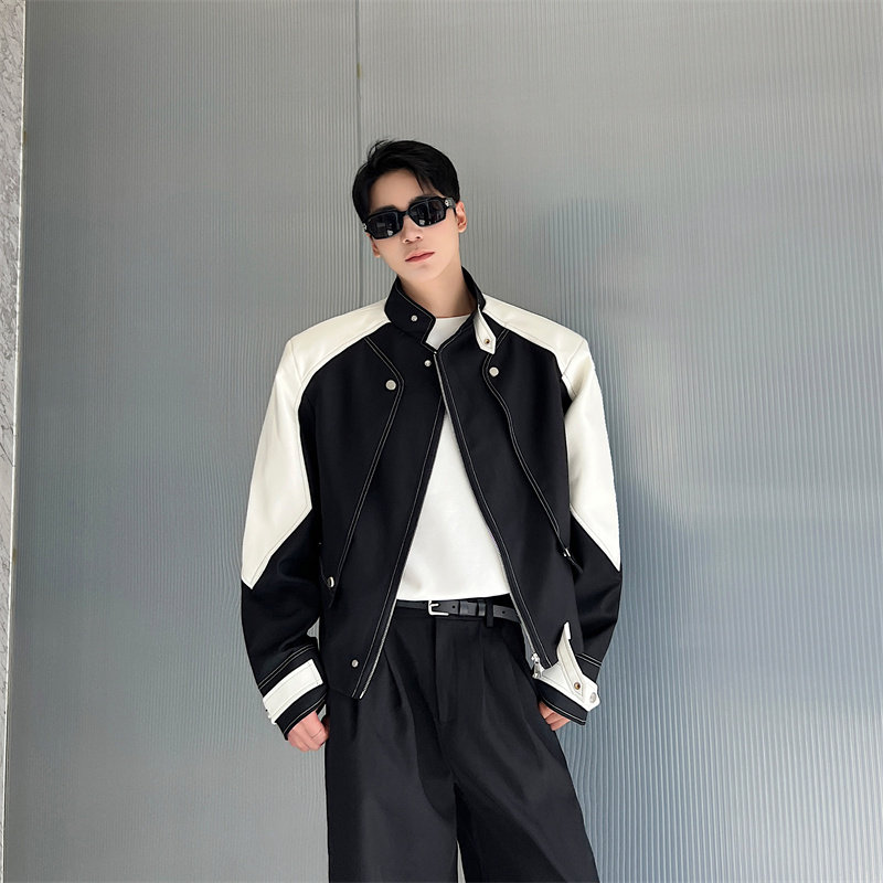 黑白撞色结构设计感立领短款夹克