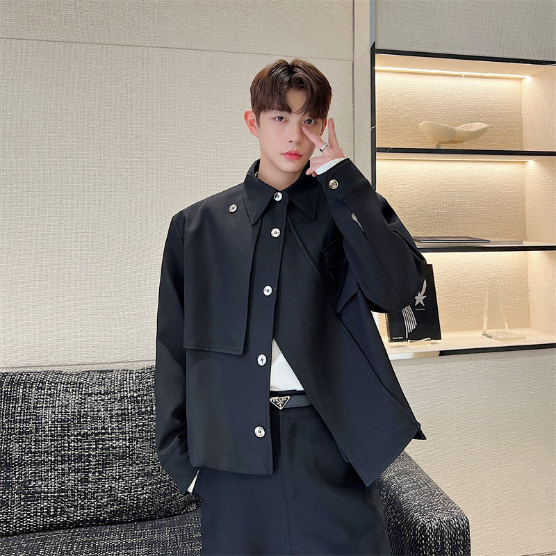 韩版斜门襟小众结构痞帅夹克外套男宽松设计感上衣高级感发型师潮,男装,夹克,淘宝优惠券,粉丝福利购,淘宝优惠卷