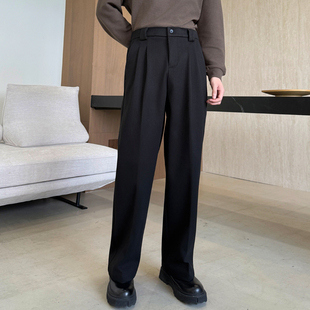 男直筒宽松垂感加厚保暖休闲百搭长裤 秋冬极简老钱风修身 毛呢西裤