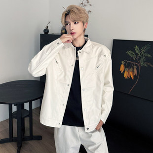 秋季白色cleanfit飞行员机车夹克男模高级感垫肩短款气质穿搭外套
