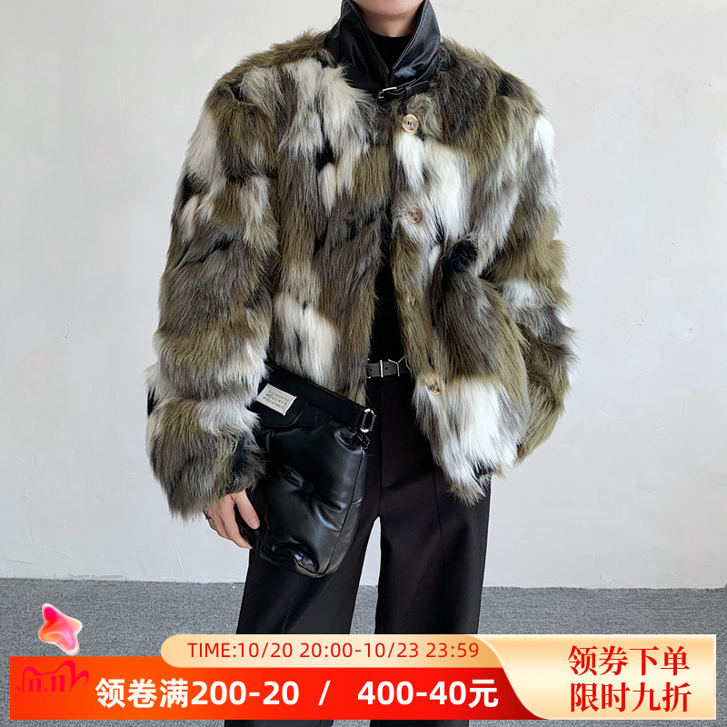 时尚绿混色保暖毛绒环保皮草男
