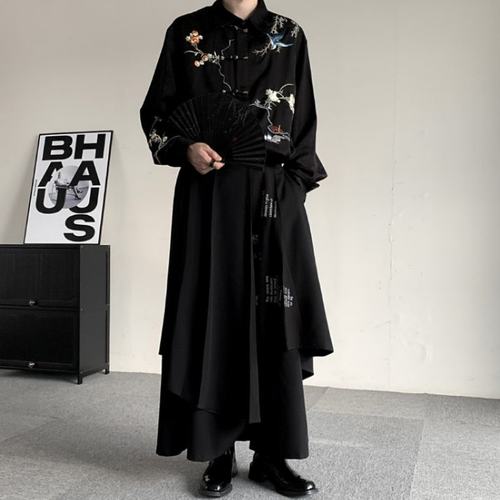 新中式不规则复古叠层垂感阔腿裙裤小众设计感国风宽松西裤裙裤潮